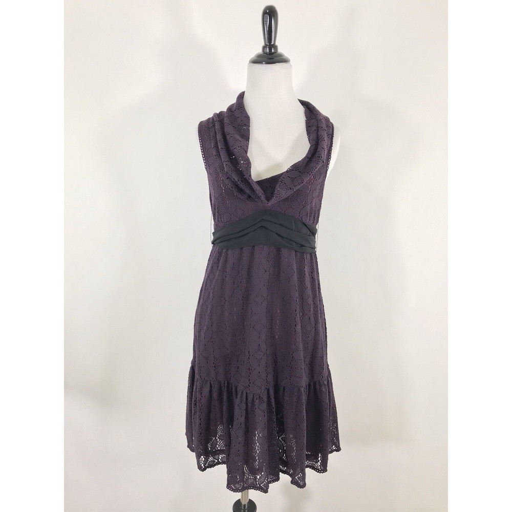 Free People Dress S Purple‎ Lace Cowl Neck Ruffle Hem Tie Waist vamp